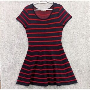 Copper Key Navy Blue & Red Striped Skater Dress Junior's XL Scoop Neck Knit